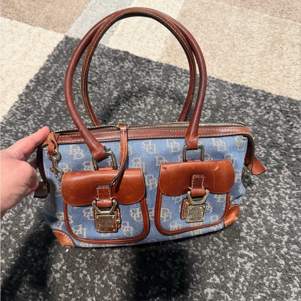 Brown and Blue Designer Handbag